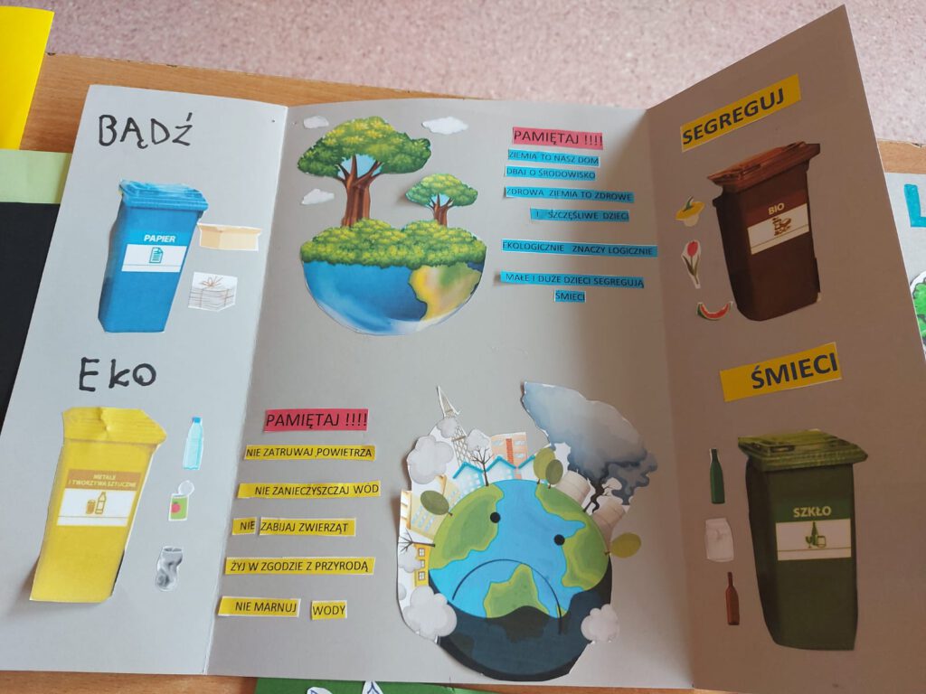 Zdjęcie przedstawia prace ucznia- lapbook- Badź eko
