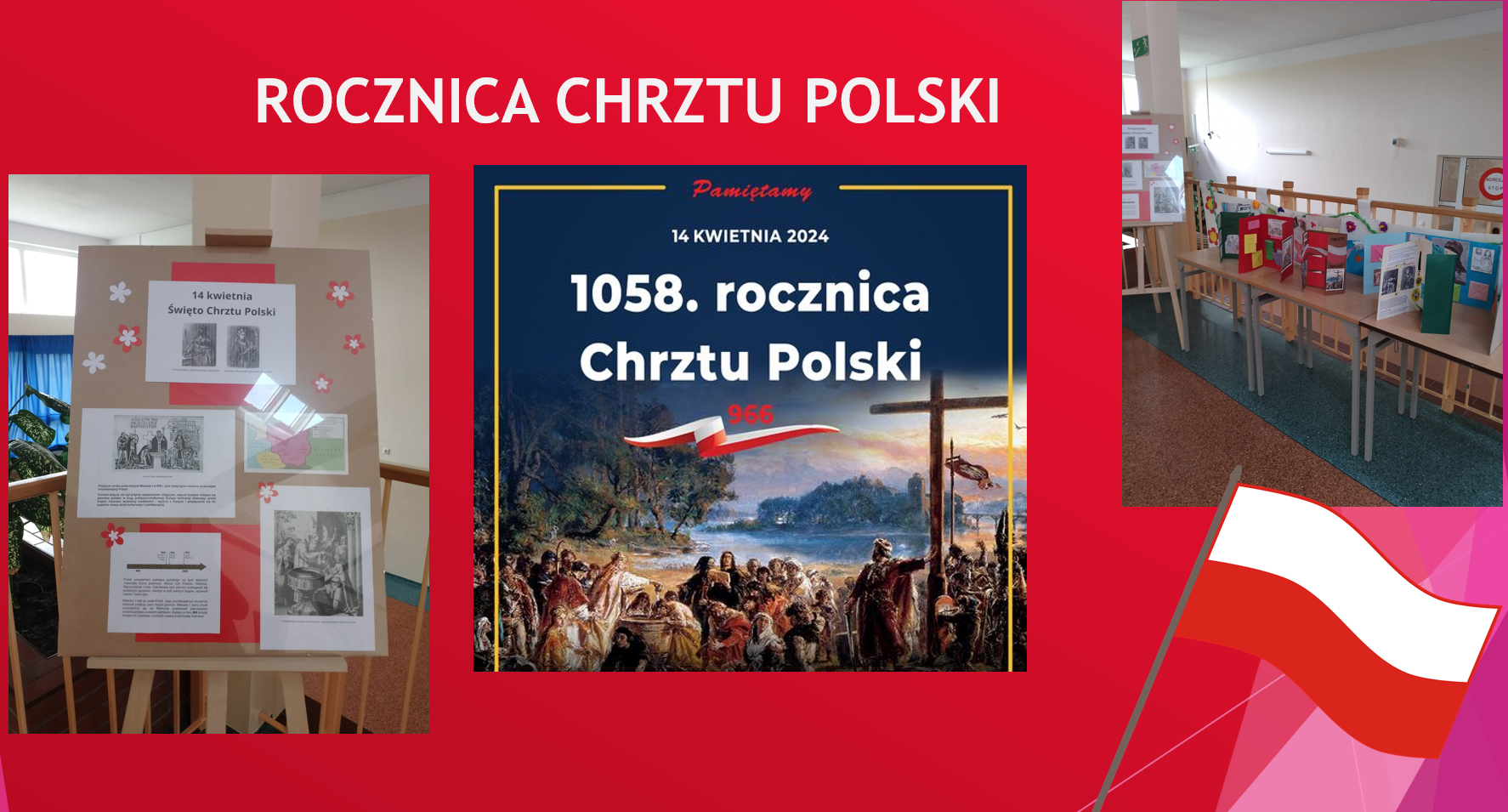 Prace uczniów na temat rocznicy Chrztu Polski.