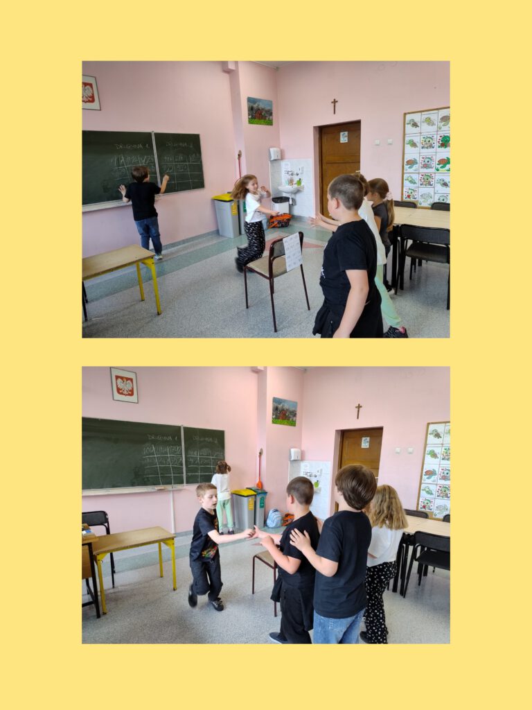 Move week z Moving School Challenger. olaż przedstawiający grupę uczniów w świetlicy szkolnej. Uczniowie podzieleni są na dwie drużyny. Ich zadaniem jest odwzorowanie sekwencji liczb i obrazków na tablicy. Drużyny rywalizują ze sobą.