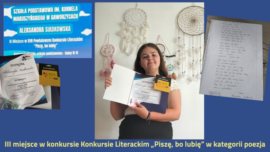uczennica Aleksandra Siadkowska wraz z konkursowym wierszem