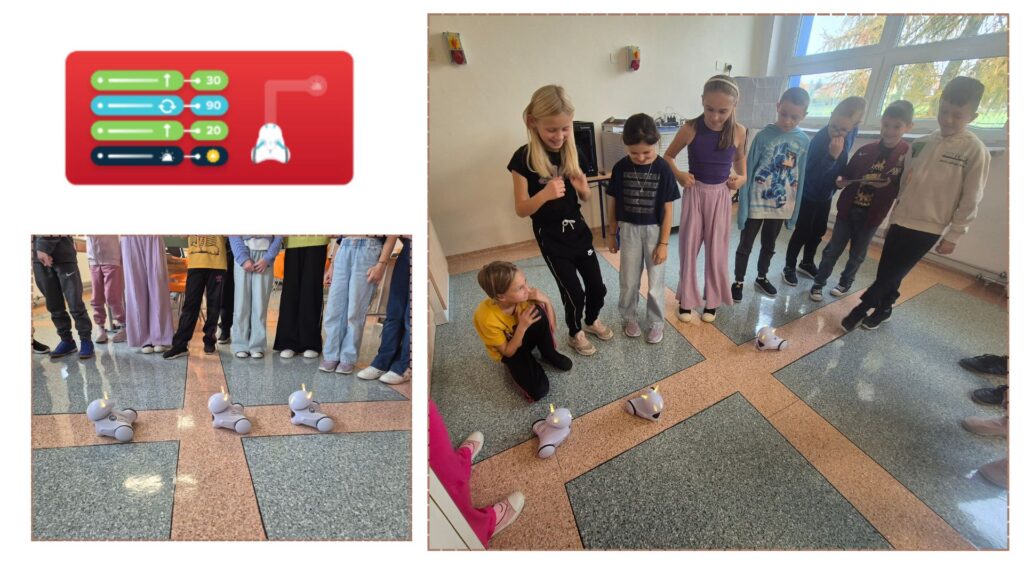 Zajęcia z programowania w klasie trzeciej. Uczniowie klas trzecich piszą algorytm w programie Photon Blocks.